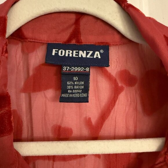 Vtg Forenza Women’s Top Sz 10 Sheer Floral Red Velvet Burnout Bell Sleeve Y2K - Picture 5 of 12